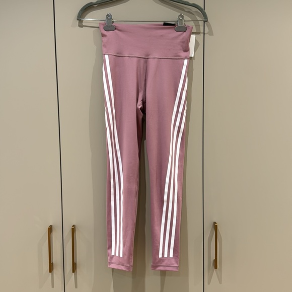 “Pink Adidas High-Rise Training Leggings New, Tight Fit with White Stripes! - Picture 5 of 5